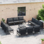 Conjunto de sofás de jardín con cojín 12 pcs Negro Acero