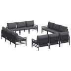 Conjunto de sofás de jardín con cojín 12 pcs Negro Acero