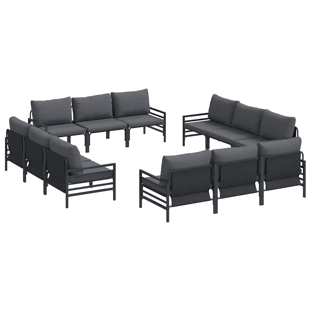 Conjunto de sofás de jardín con cojín 12 pcs Negro Acero