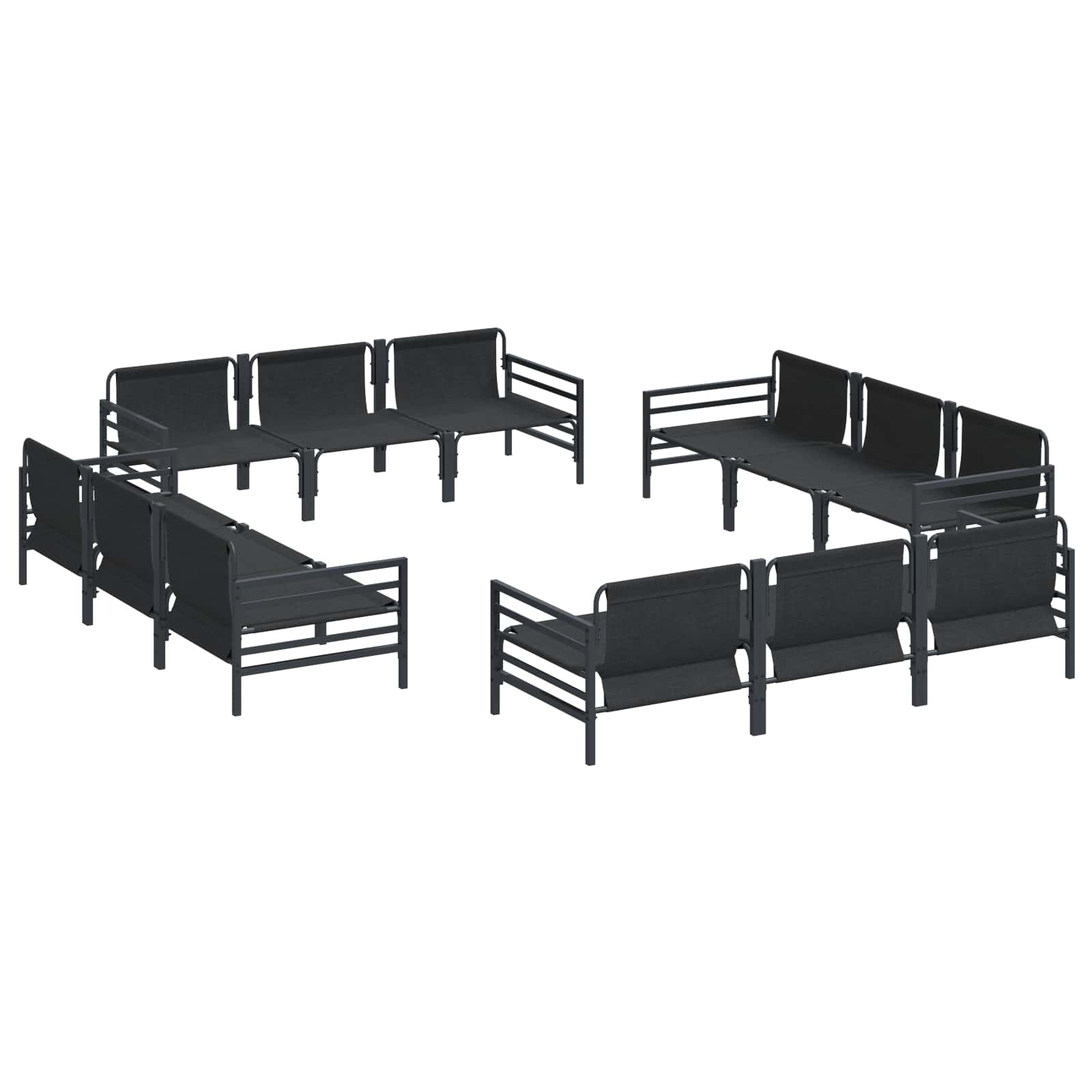 Conjunto de sofás de jardín con cojín 12 pcs Negro Acero