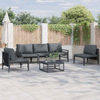 Conjunto de sofás de jardín con cojín 5 pcs Negro Acero
