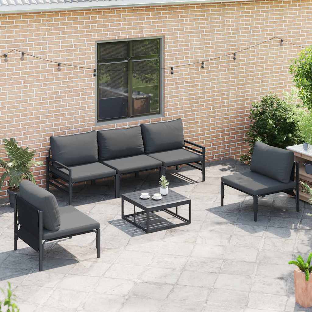 Conjunto de sofás de jardín con cojín 5 pcs Negro Acero