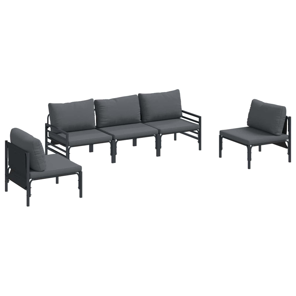 Conjunto de sofás de jardín con cojín 5 pcs Negro Acero