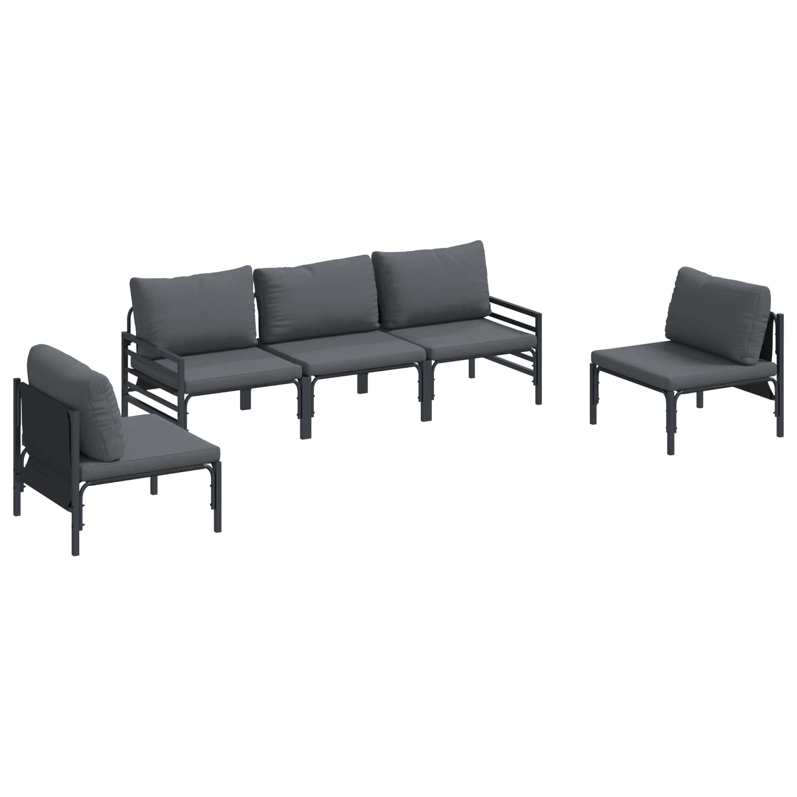 Conjunto de sofás de jardín con cojín 5 pcs Negro Acero