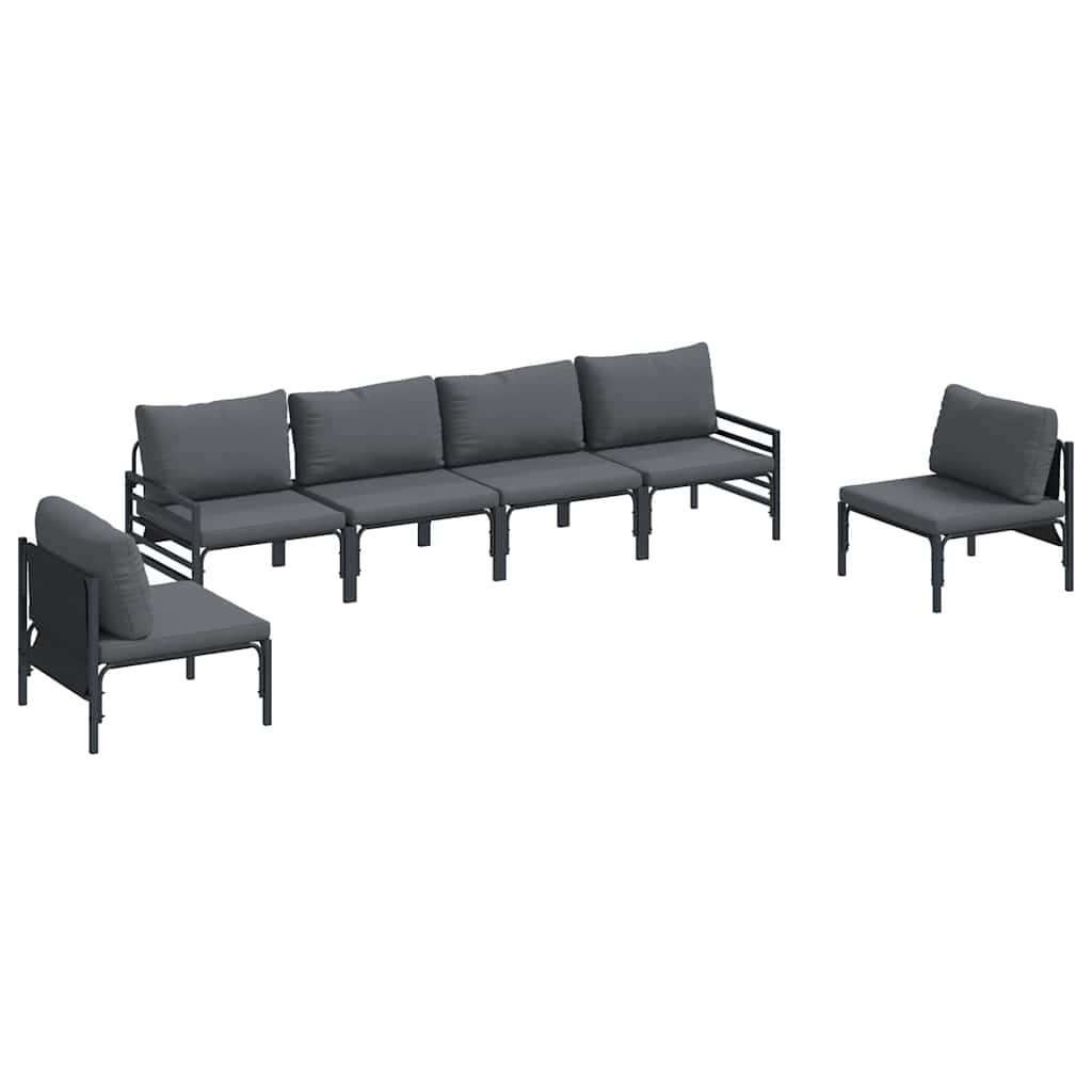 Conjunto de sofás de jardín con cojín 6 pcs Negro Acero