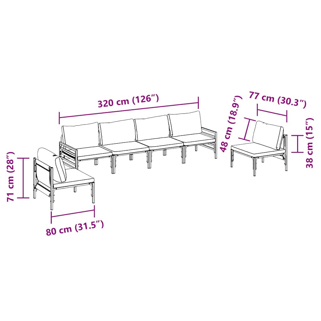 Conjunto de sofás de jardín con cojín 6 pcs Negro Acero