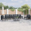 Conjunto de sofás de jardín con cojín 7 pcs Negro Acero