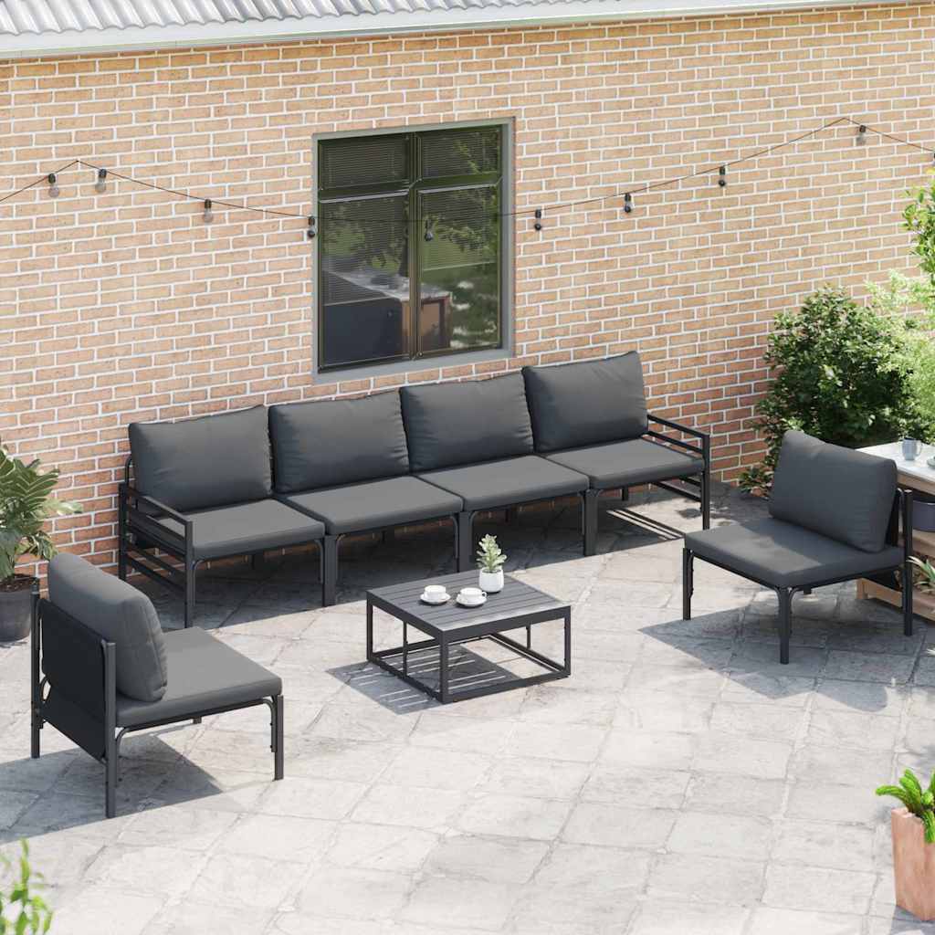 Conjunto de sofás de jardín con cojín 7 pcs Negro Acero