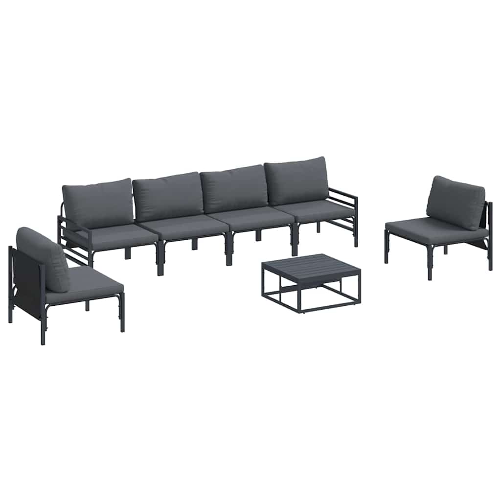 Conjunto de sofás de jardín con cojín 7 pcs Negro Acero