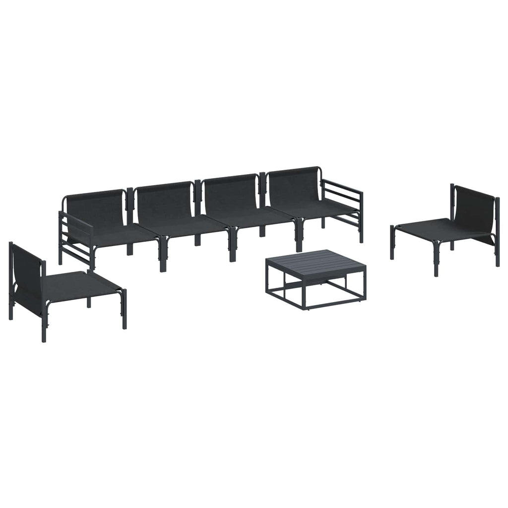 Conjunto de sofás de jardín con cojín 7 pcs Negro Acero
