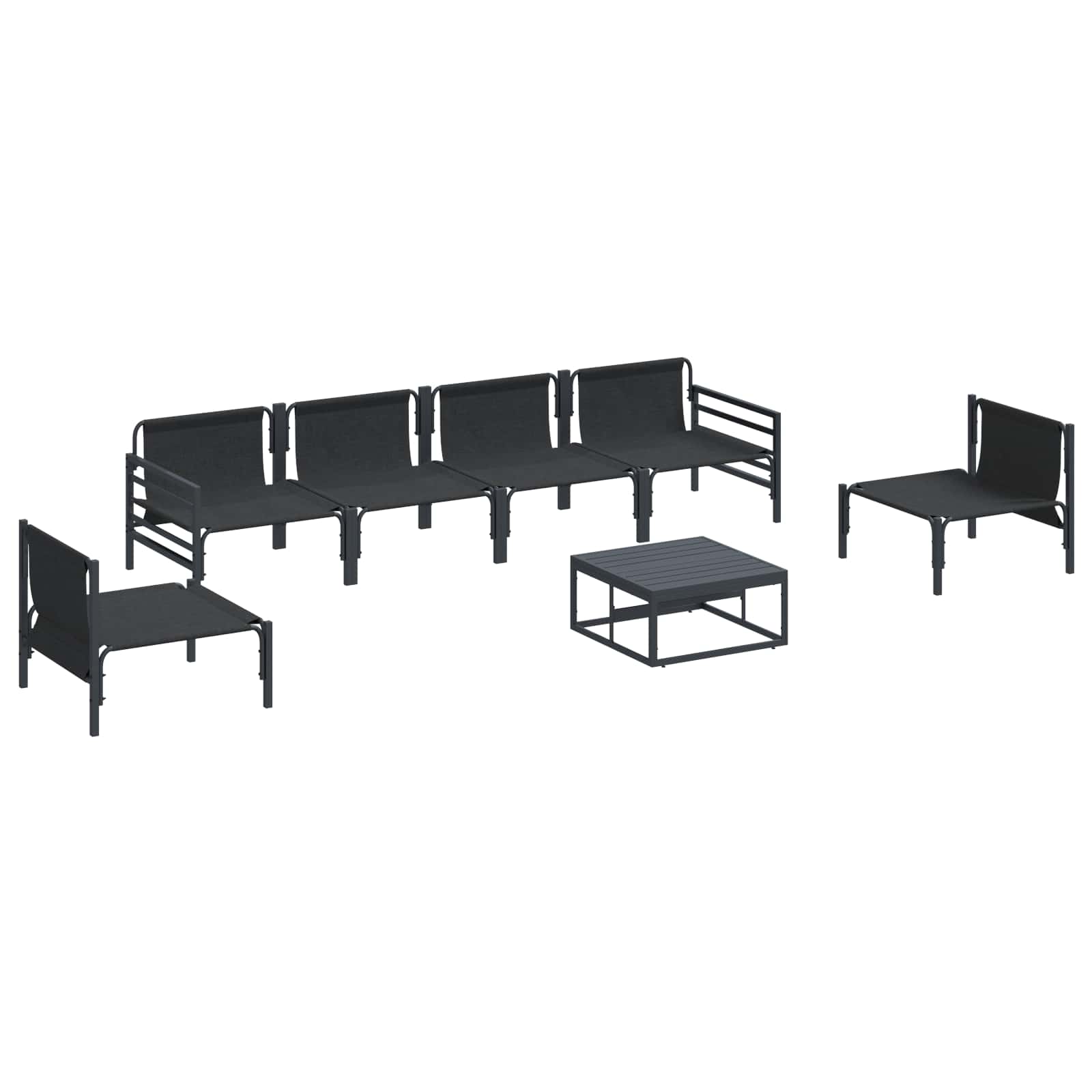 Conjunto de sofás de jardín con cojín 7 pcs Negro Acero