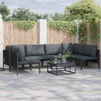 Conjunto de sofás de jardín con cojín 6 pcs Negro Acero