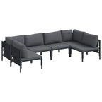 Conjunto de sofás de jardín con cojín 6 pcs Negro Acero