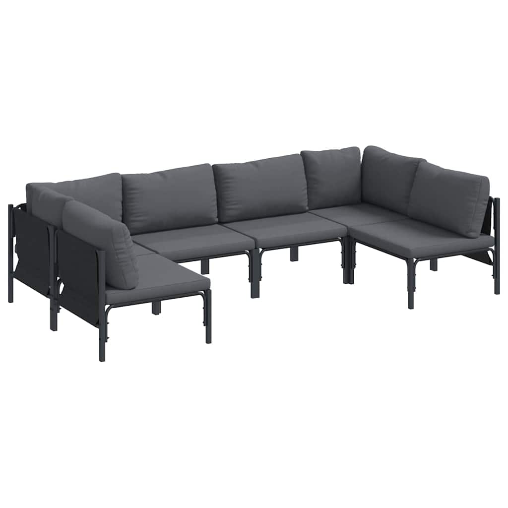 Conjunto de sofás de jardín con cojín 6 pcs Negro Acero