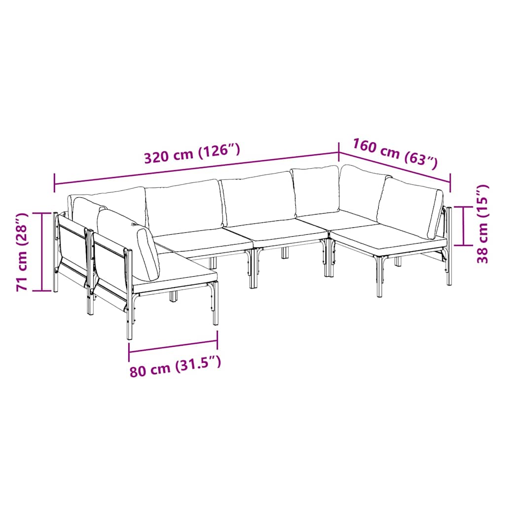 Conjunto de sofás de jardín con cojín 6 pcs Negro Acero
