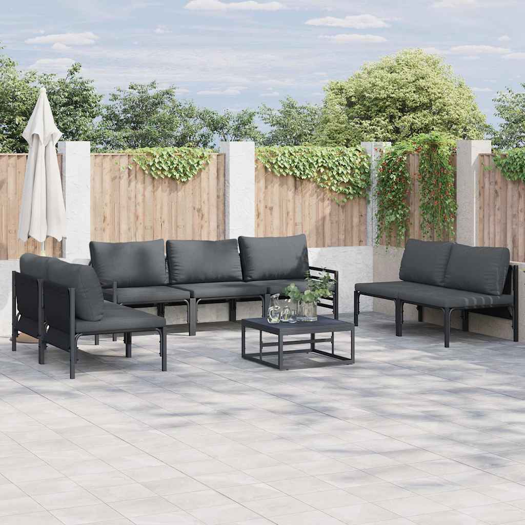 Conjunto de sofás de jardín con cojín 8 pcs Negro Acero