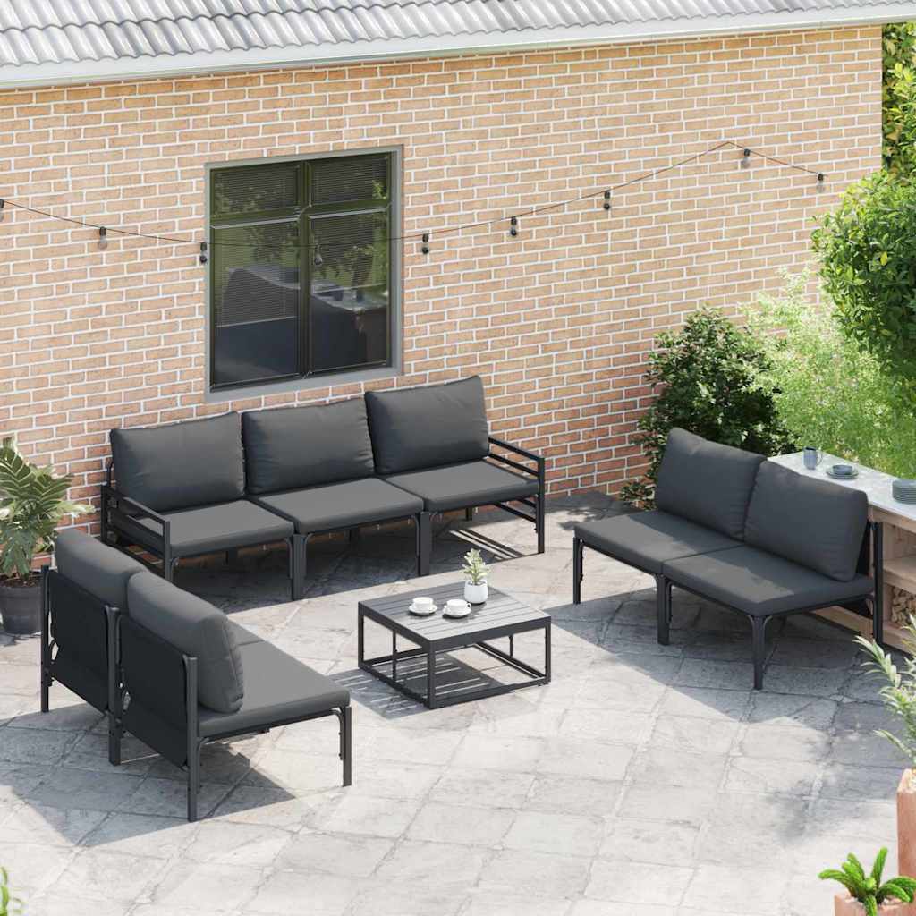 Conjunto de sofás de jardín con cojín 8 pcs Negro Acero