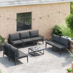 Conjunto de sofás de jardín con cojín 8 pcs Negro Acero