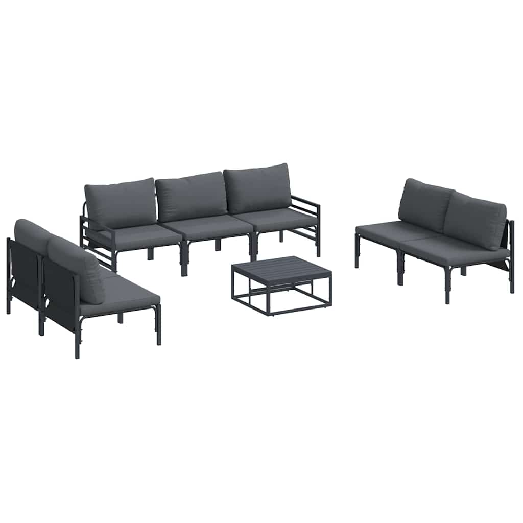 Conjunto de sofás de jardín con cojín 8 pcs Negro Acero