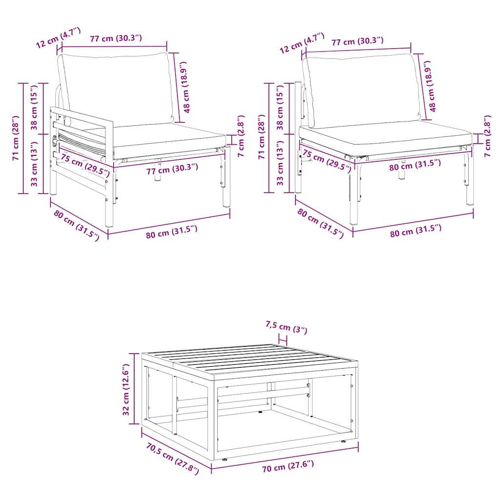 Conjunto de sofás de jardín con cojín 8 pcs Negro Acero