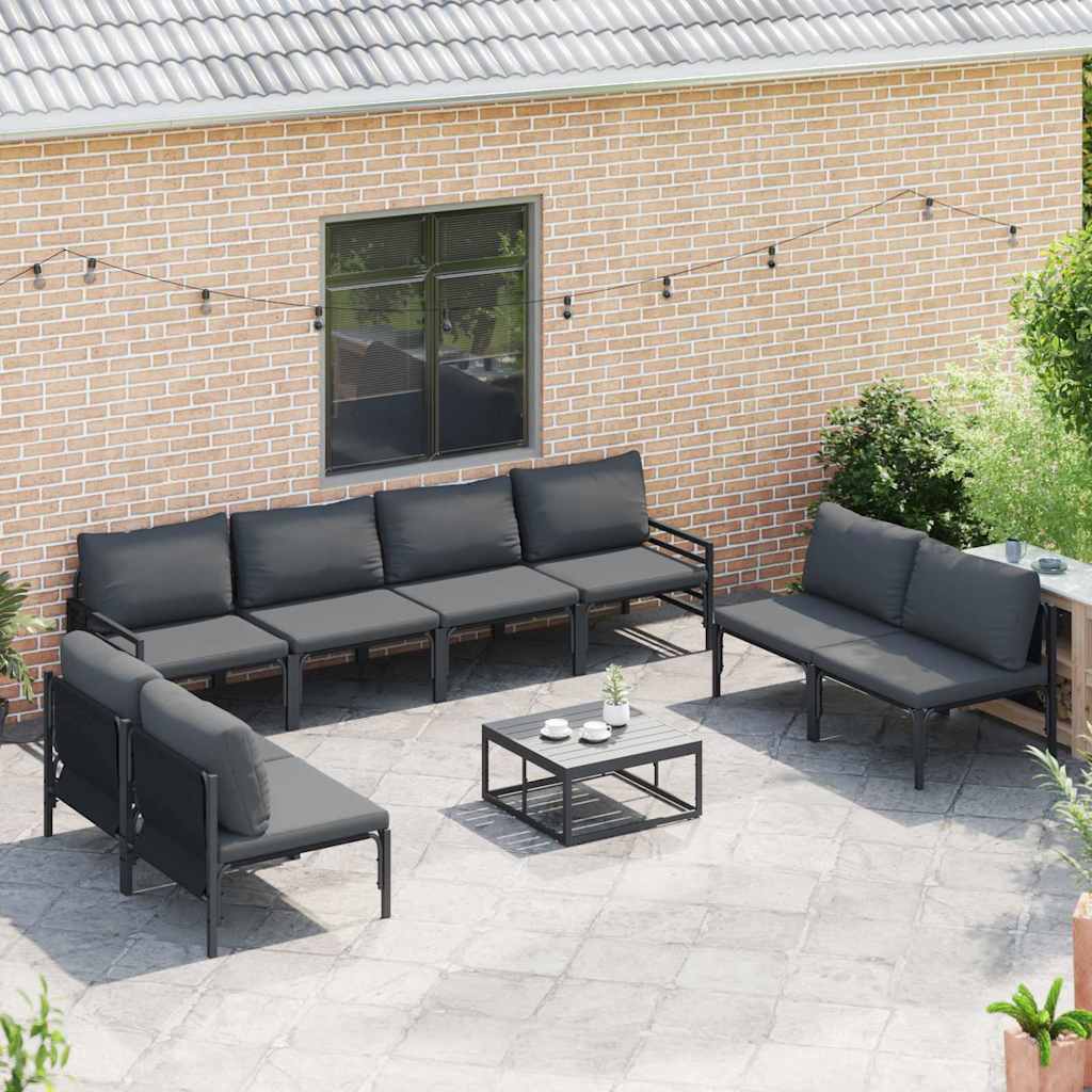 Conjunto de sofás de jardín con cojín 8 pcs Negro Acero