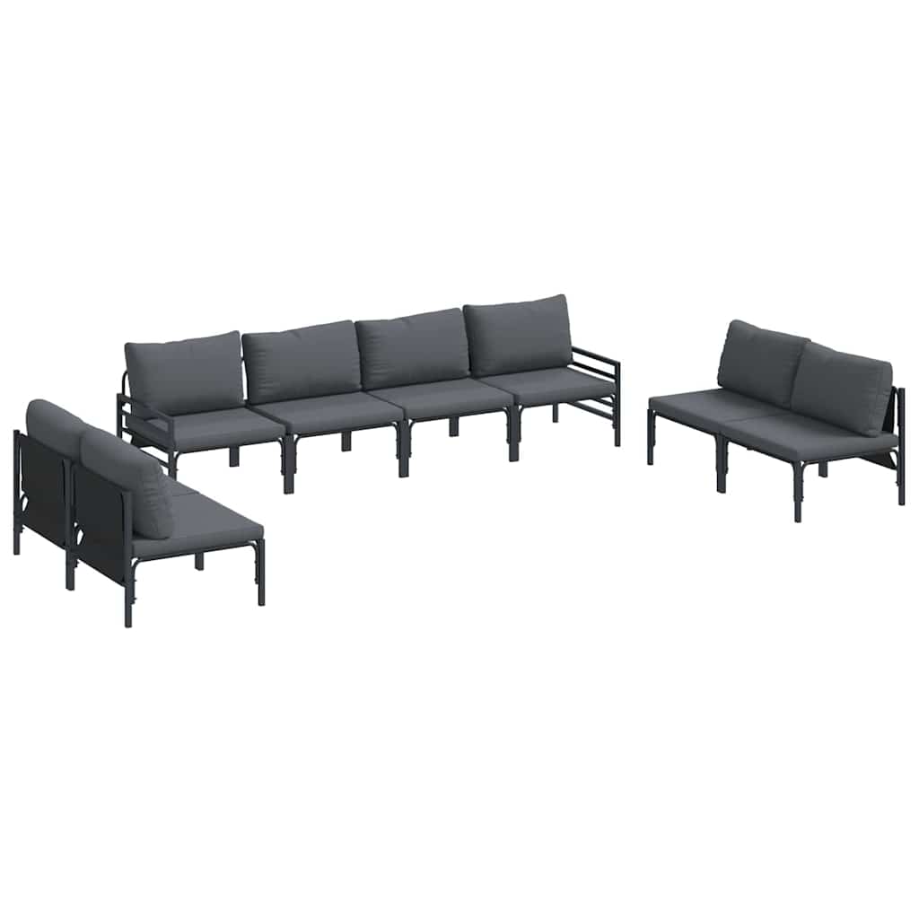 Conjunto de sofás de jardín con cojín 8 pcs Negro Acero