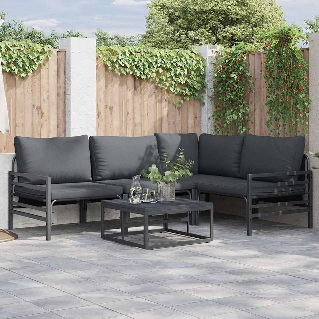 Conjunto de sofás de jardín con cojín 10 pcs Negro Acero