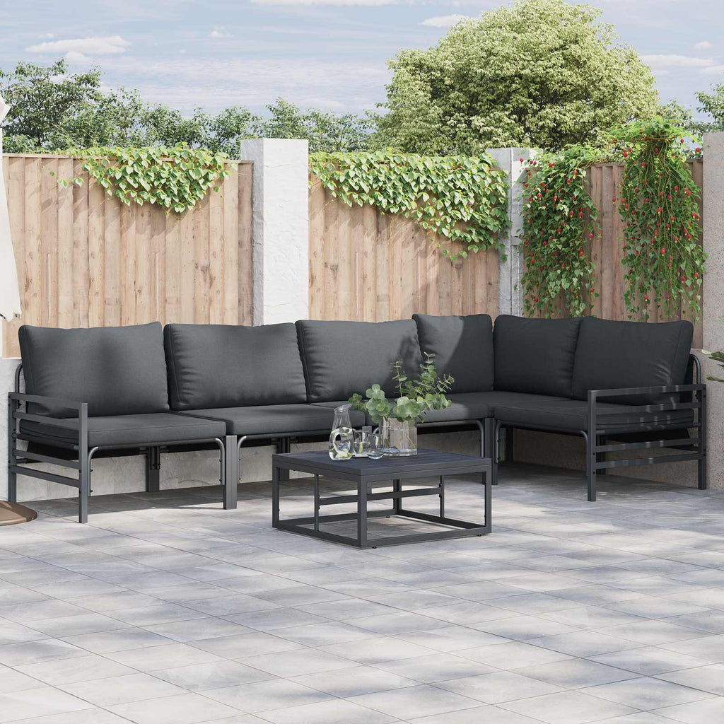 Conjunto de sofás de jardín con cojín 5 pcs Negro Acero