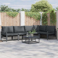Conjunto de sofás de jardín con cojín 5 pcs Negro Acero