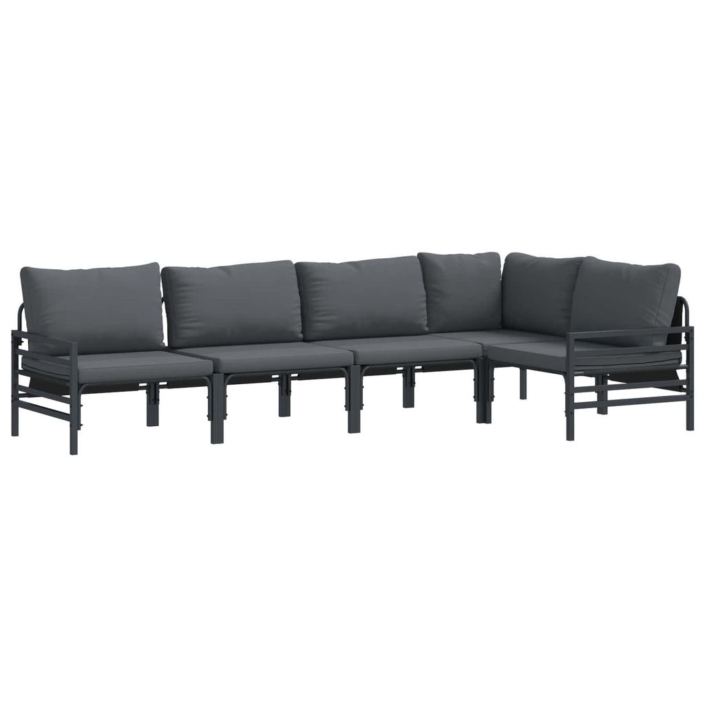 Conjunto de sofás de jardín con cojín 5 pcs Negro Acero