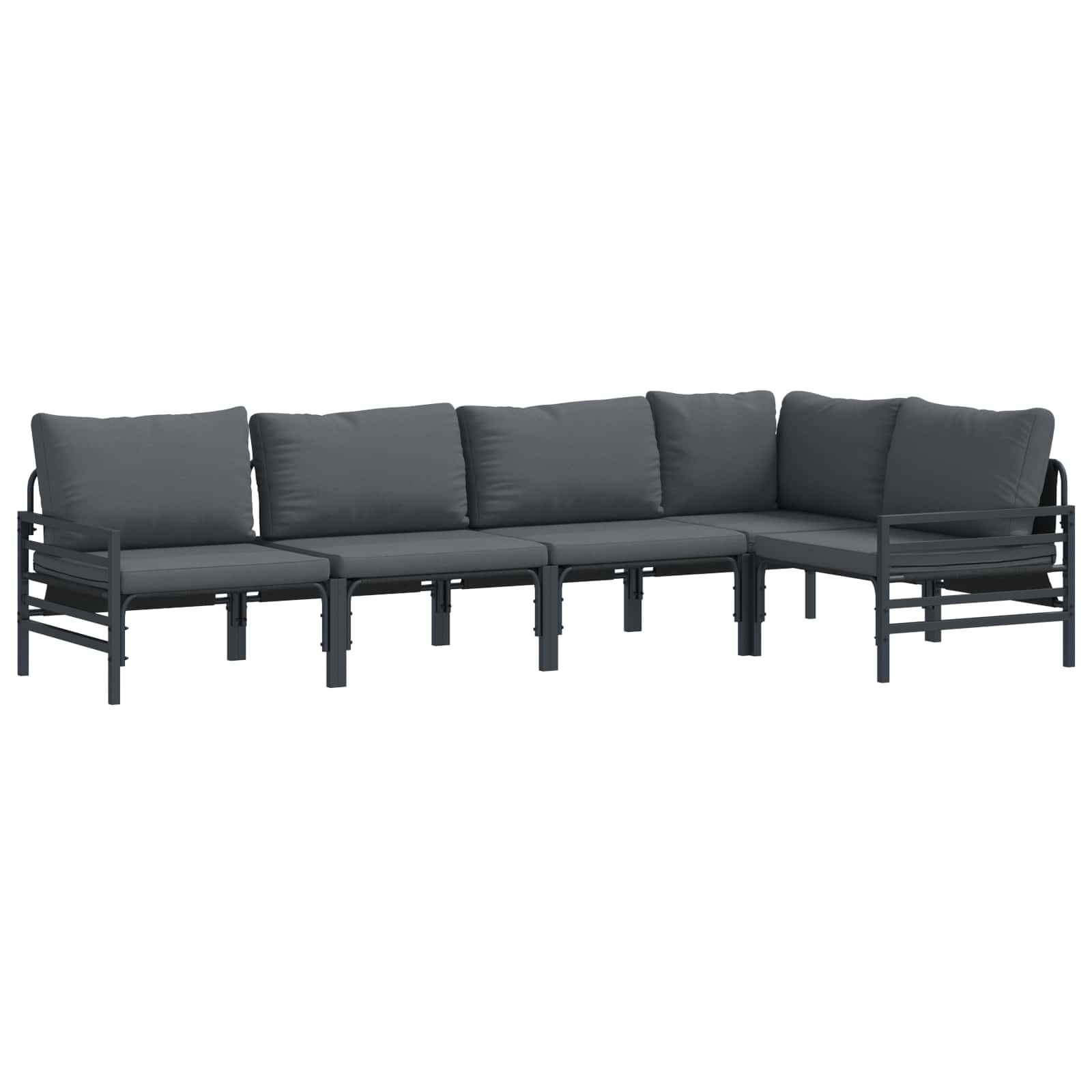 Conjunto de sofás de jardín con cojín 5 pcs Negro Acero