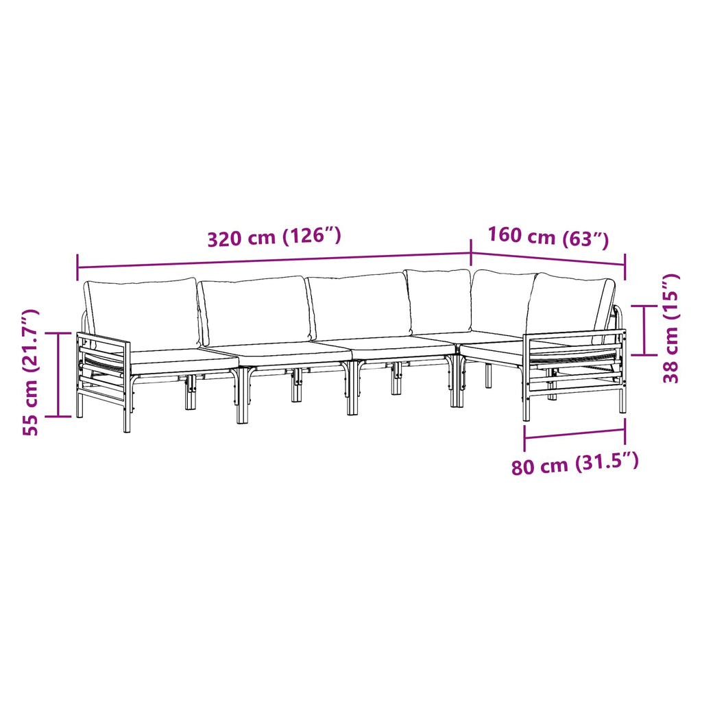 Conjunto de sofás de jardín con cojín 5 pcs Negro Acero