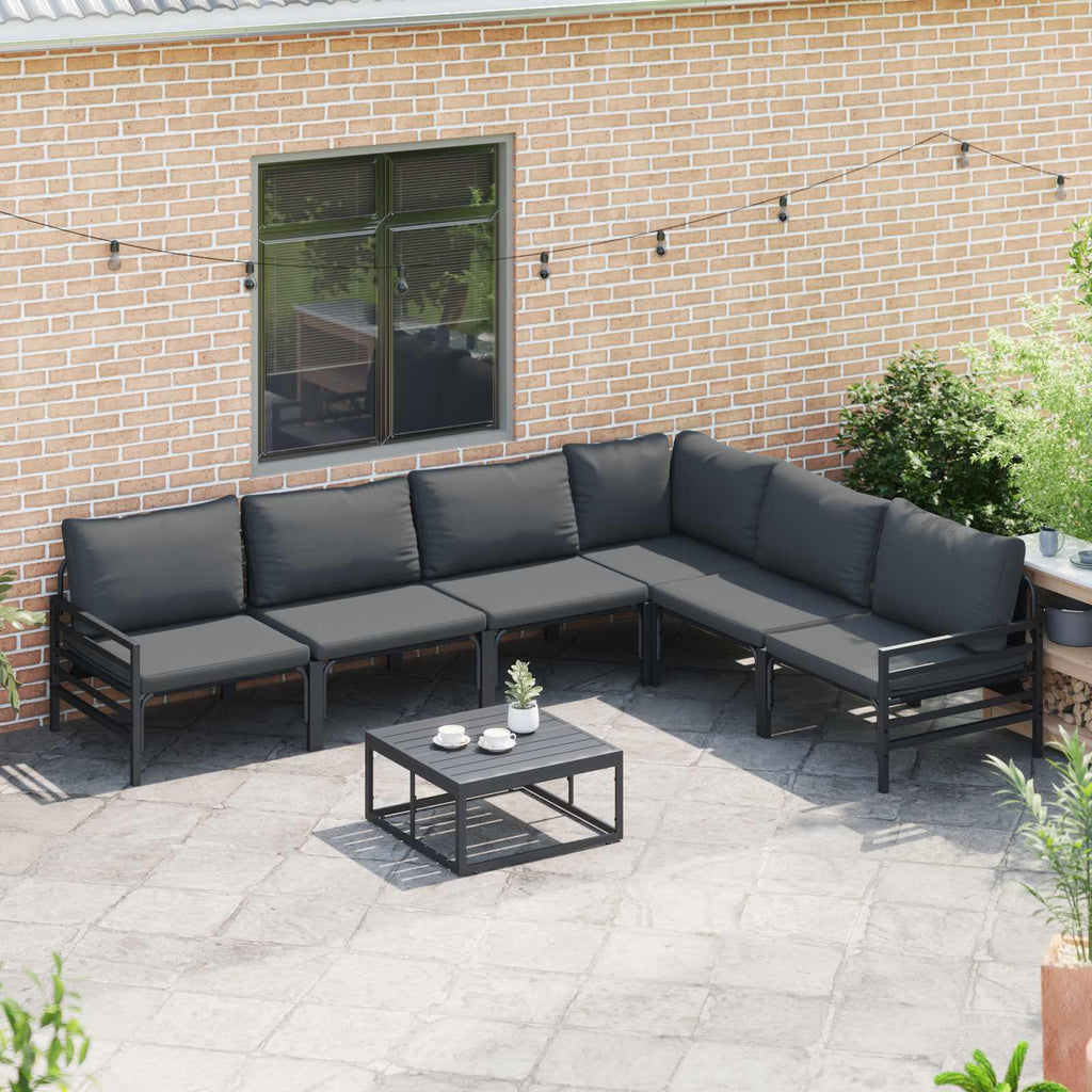 Conjunto de sofás de jardín con cojín 6 pcs Negro Acero