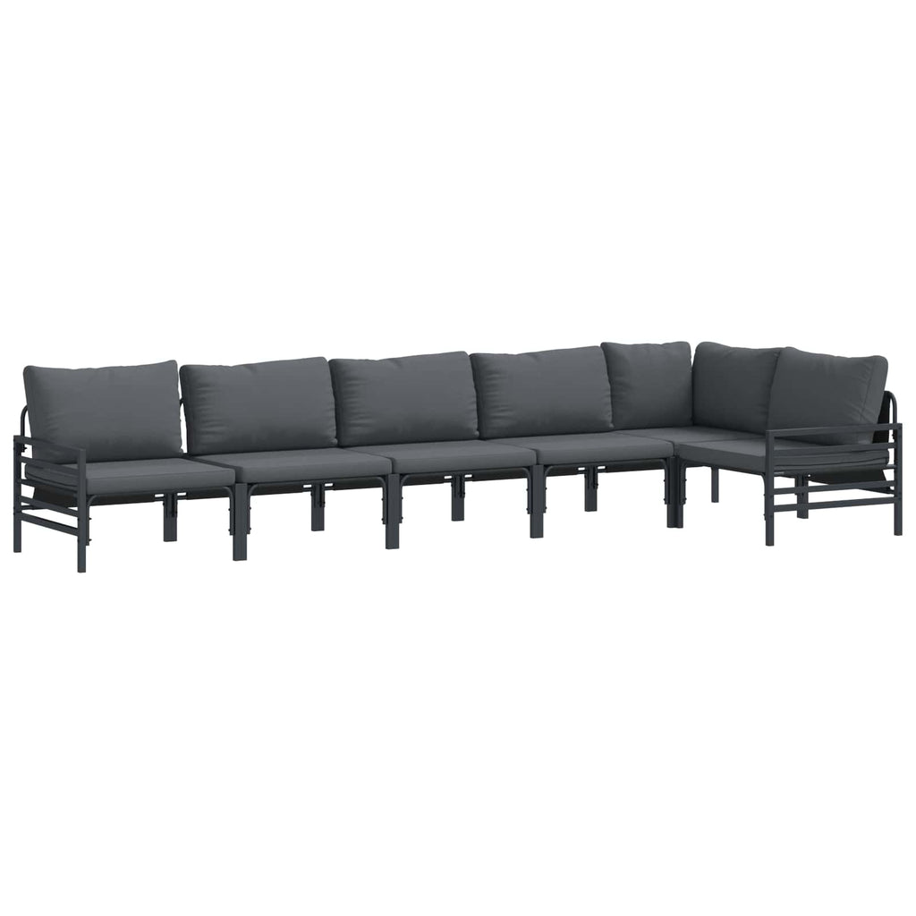 Conjunto de sofás de jardín con cojín 6 pcs Negro Acero