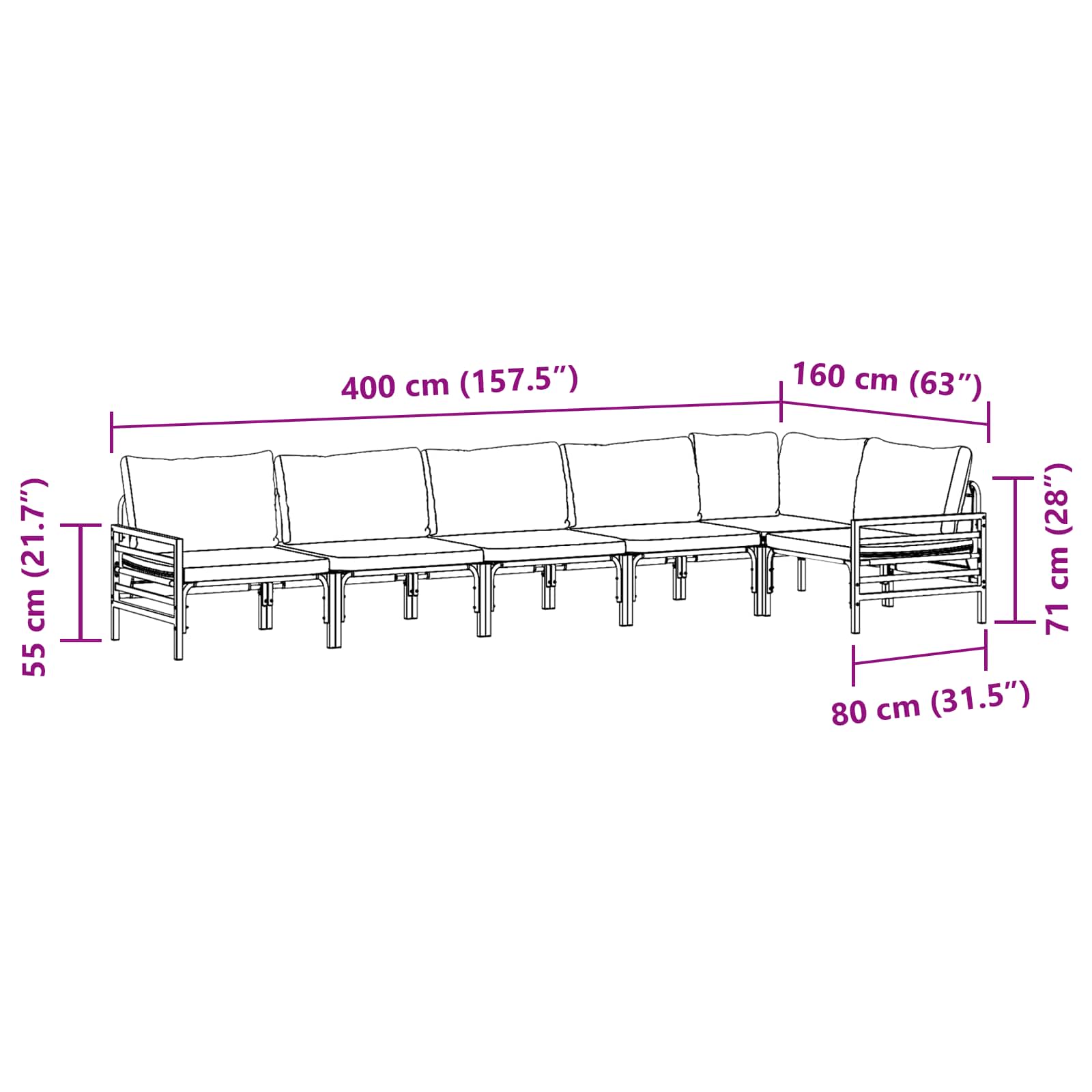 Conjunto de sofás de jardín con cojín 6 pcs Negro Acero