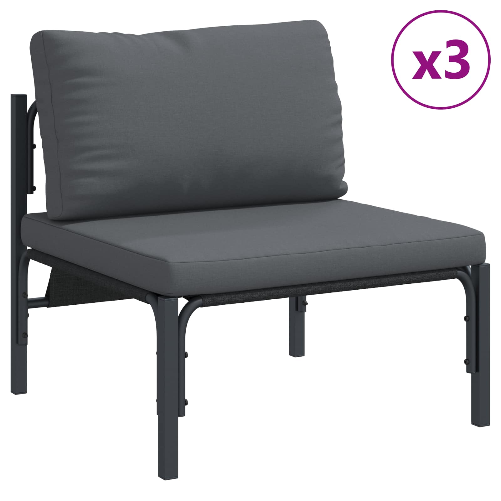 Conjunto de sofás de jardín con cojín 6 pcs Negro Acero