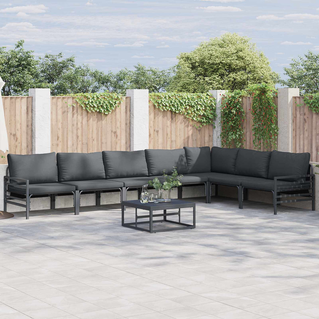 Conjunto de sofás de jardín con cojín 7 pcs Negro Acero