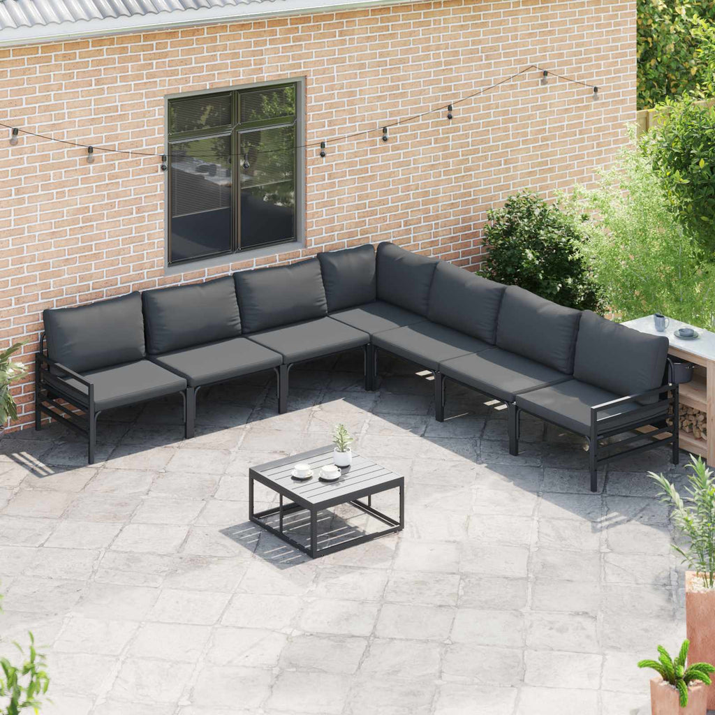 Conjunto de sofás de jardín con cojín 7 pcs Negro Acero