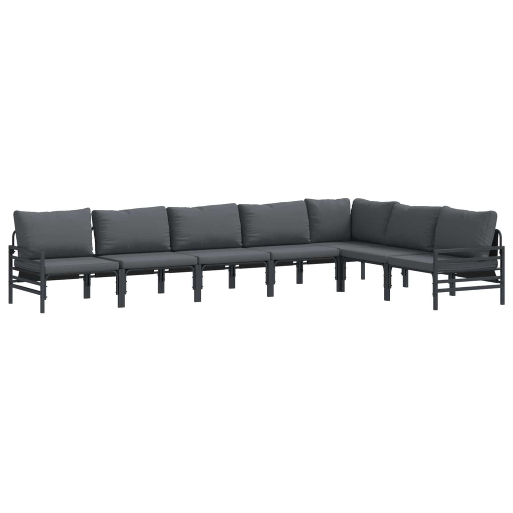 Conjunto de sofás de jardín con cojín 7 pcs Negro Acero