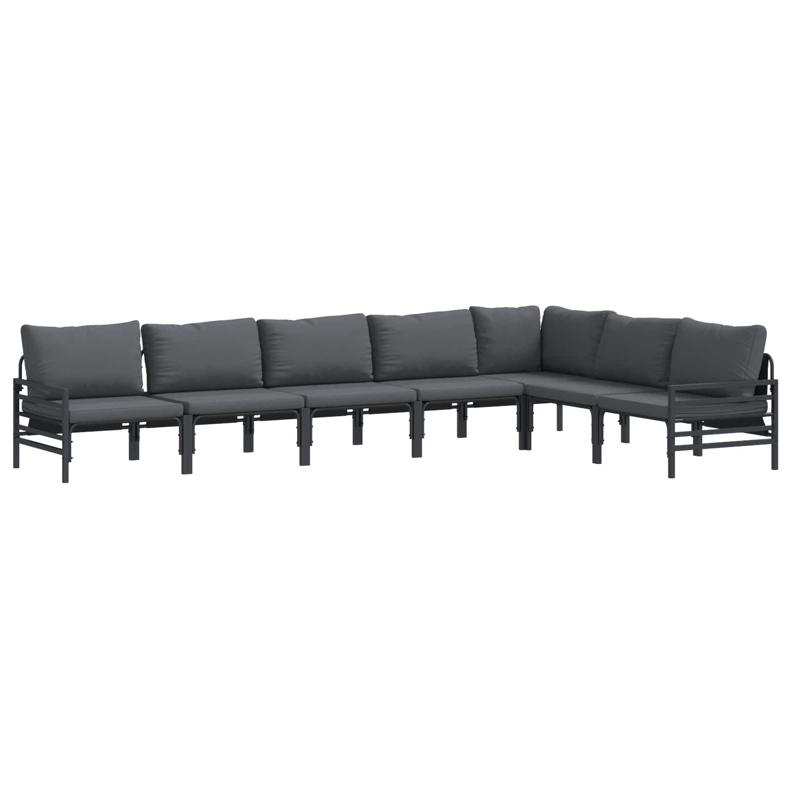 Conjunto de sofás de jardín con cojín 7 pcs Negro Acero