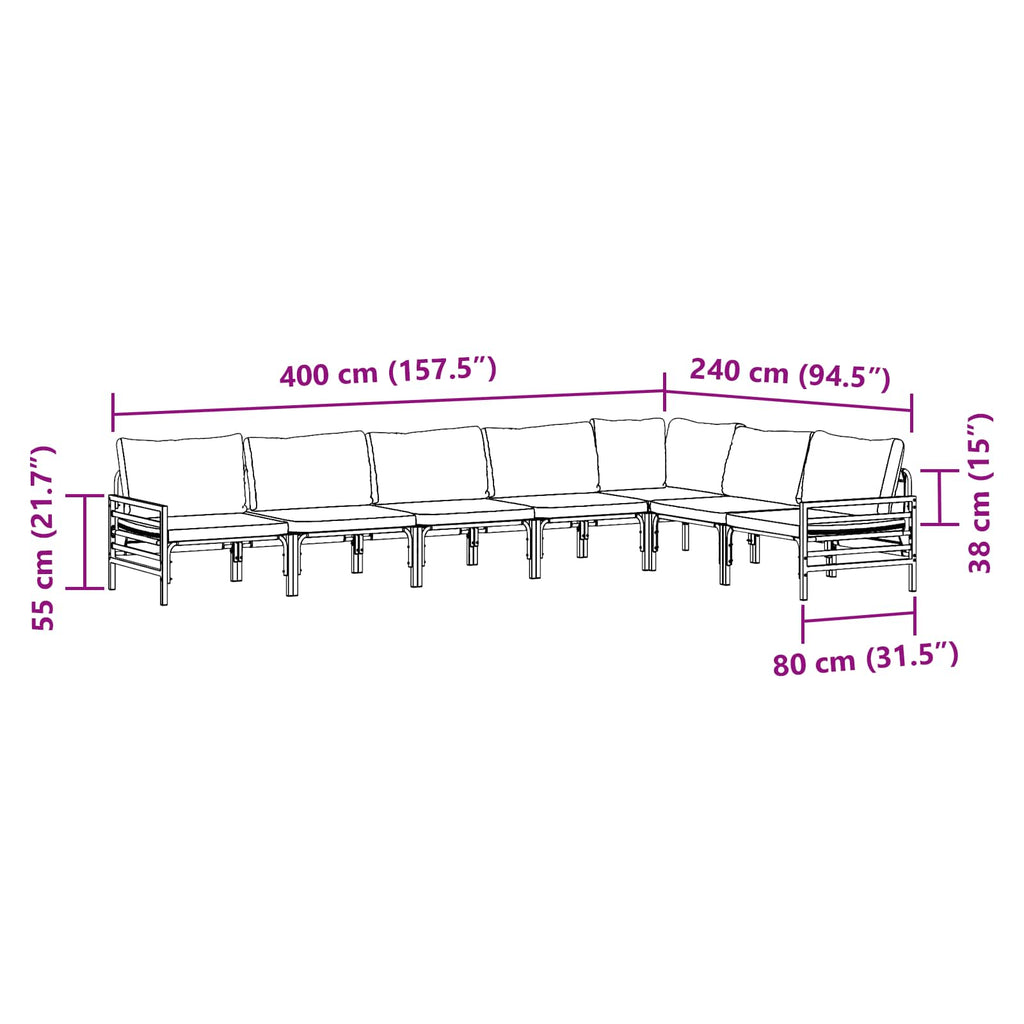 Conjunto de sofás de jardín con cojín 7 pcs Negro Acero