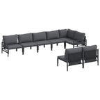 Conjunto de sofás de jardín con cojín 8 pcs Negro Acero