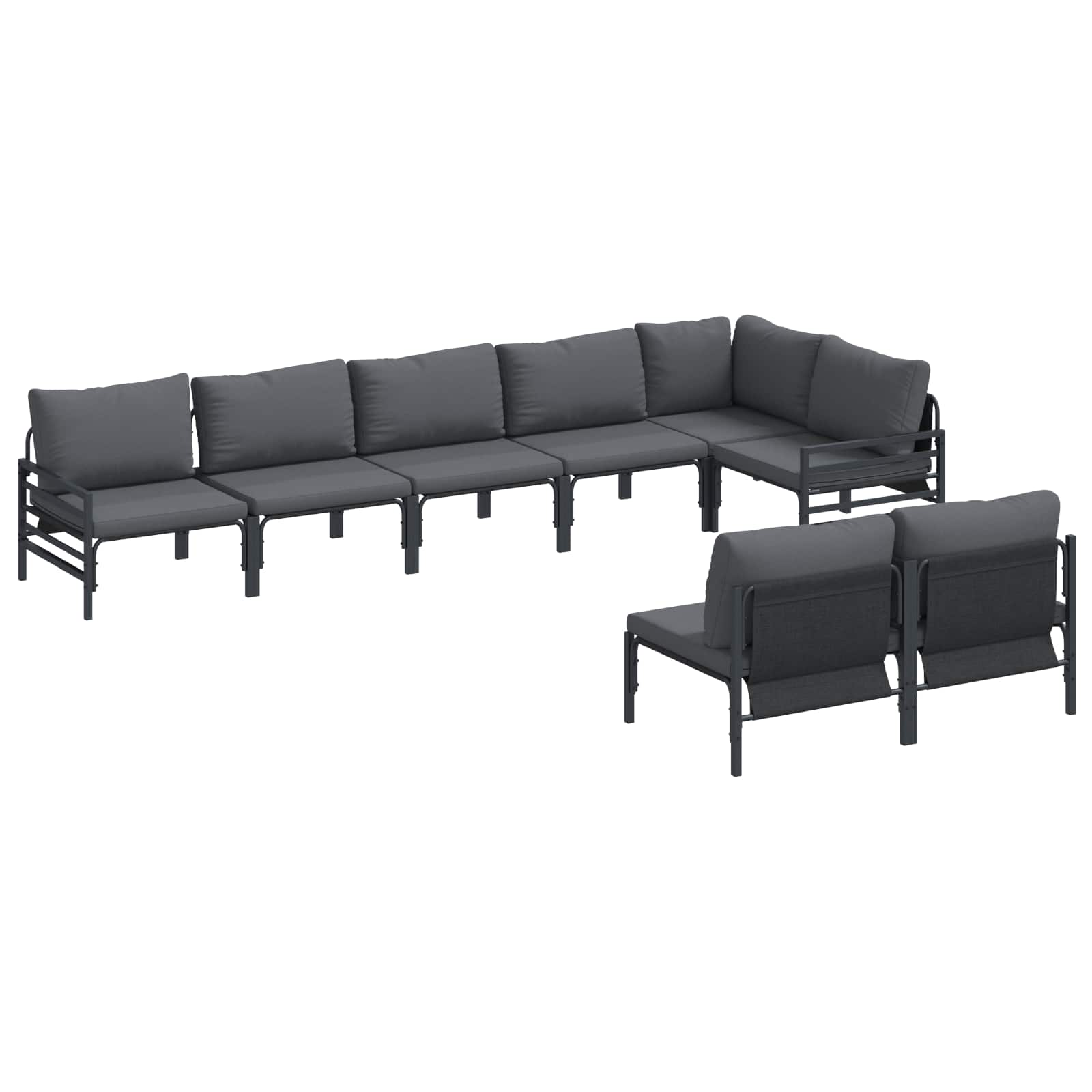 Conjunto de sofás de jardín con cojín 8 pcs Negro Acero