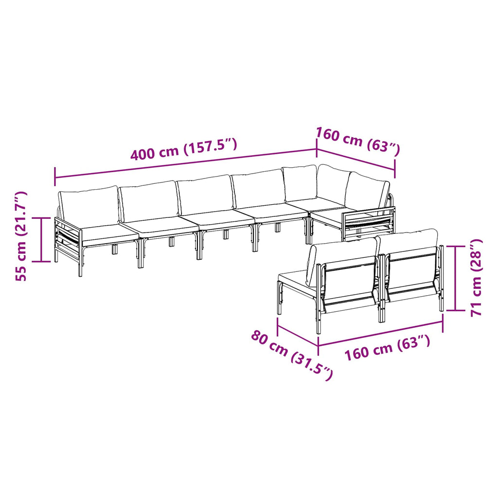 Conjunto de sofás de jardín con cojín 8 pcs Negro Acero