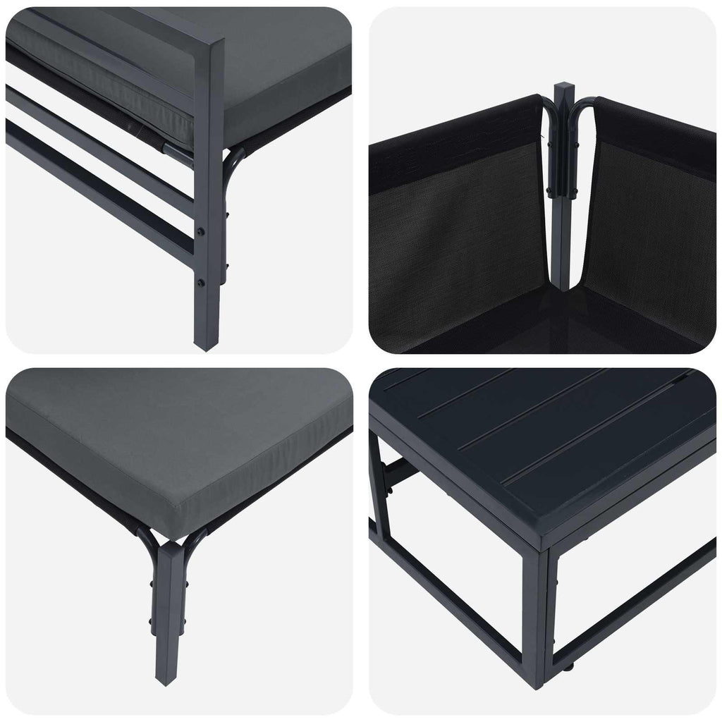 Conjunto de sofás de jardín con cojín 10 pcs Negro Acero
