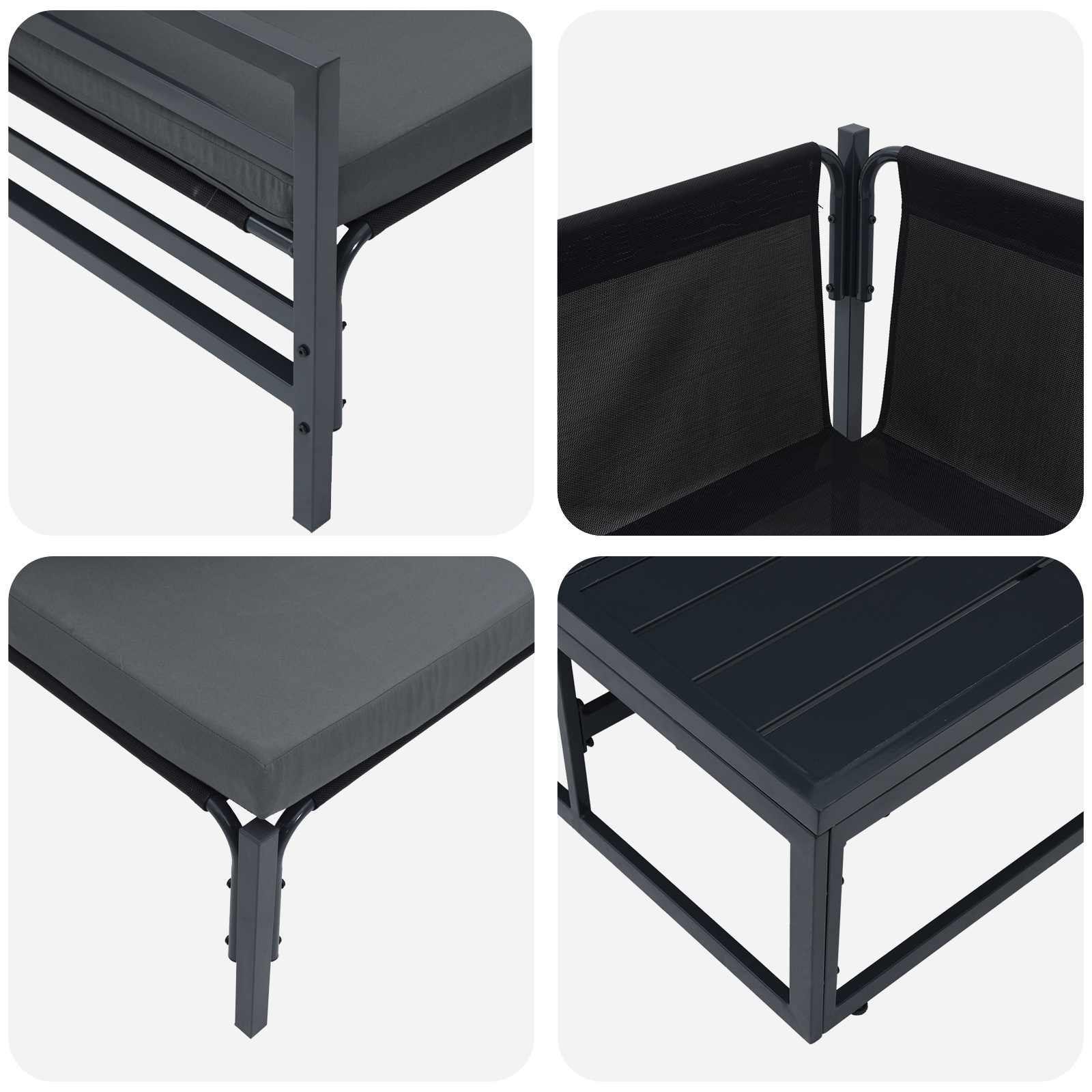 Conjunto de sofás de jardín con cojín 10 pcs Negro Acero