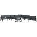 Conjunto de sofás de jardín con cojín 10 pcs Negro Acero