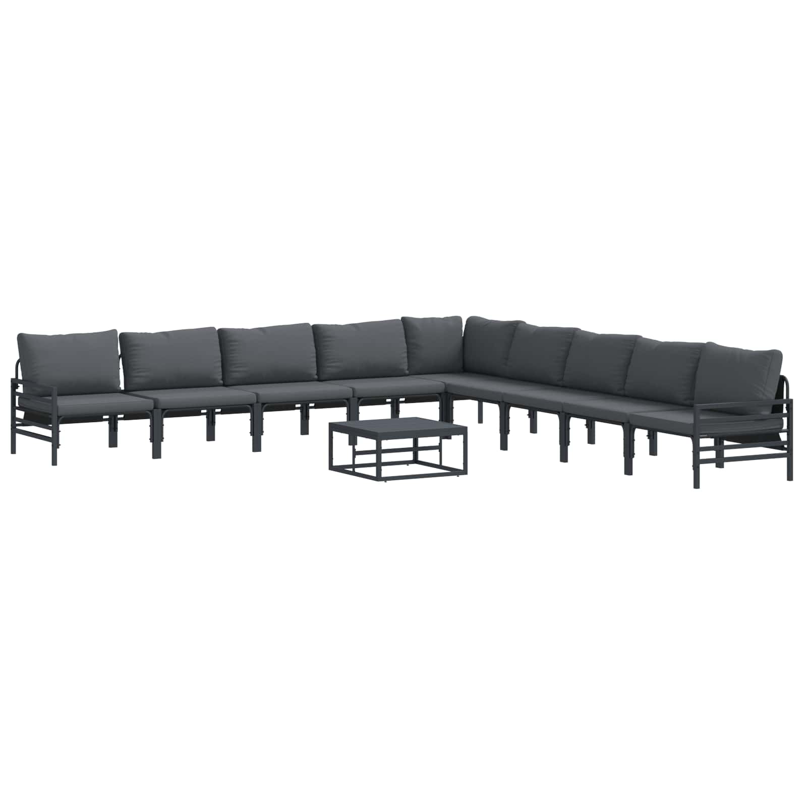 Conjunto de sofás de jardín con cojín 10 pcs Negro Acero