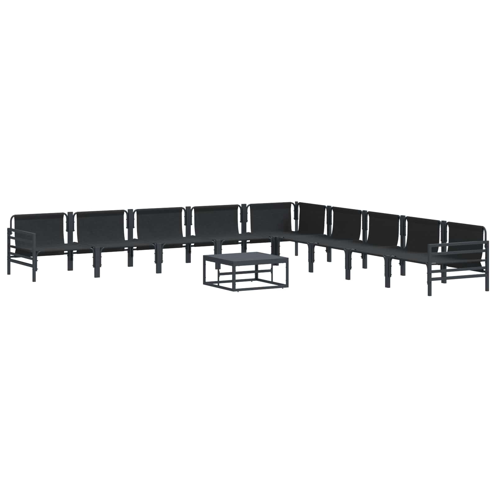 Conjunto de sofás de jardín con cojín 10 pcs Negro Acero