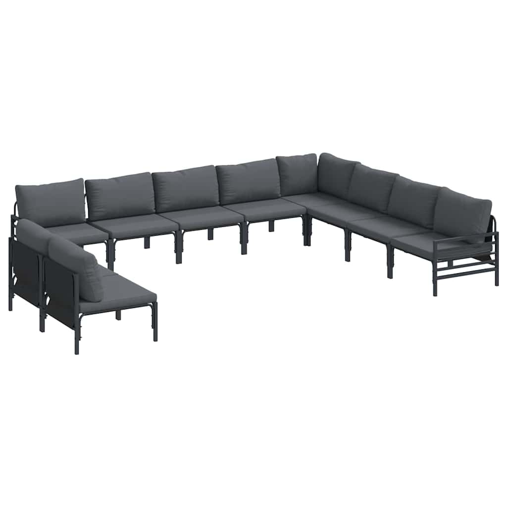 Conjunto de sofás de jardín con cojín 10 pcs Negro Acero
